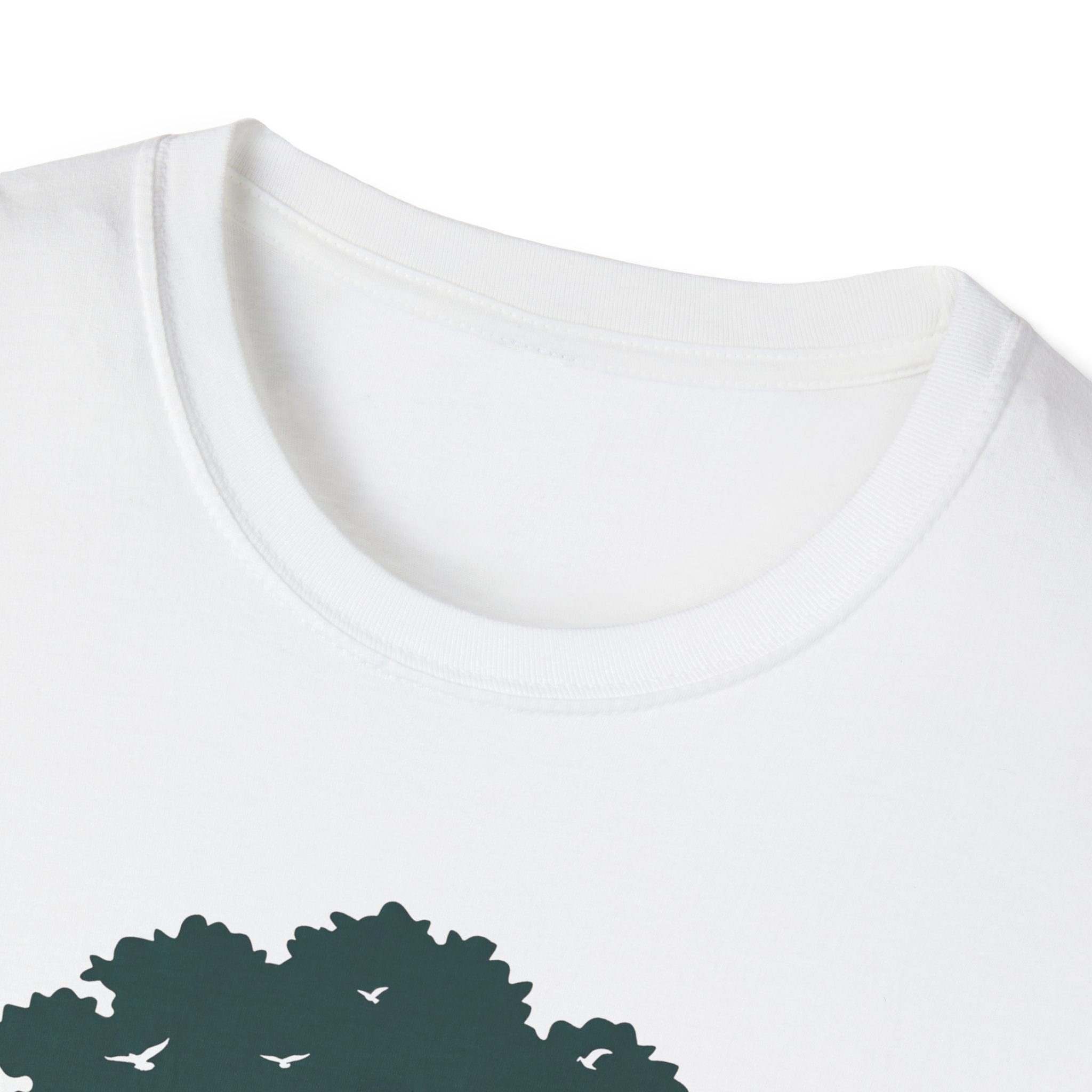 White T-shirt neckline close-up, no visible print in this view