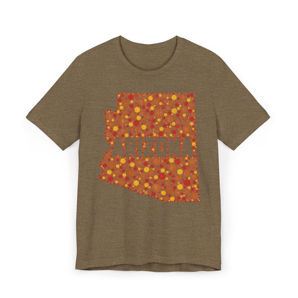 Brown heather short-sleeve T-shirt with orange Arizona patterned graphic