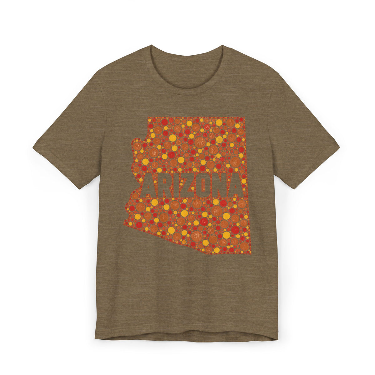 Brown heather short-sleeve T-shirt with orange Arizona patterned graphic