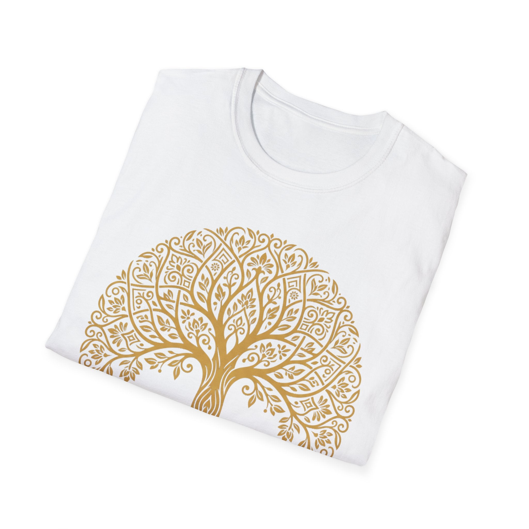 White Gold Tree of Life T-Shirt with gold Celtic tree mandala graphic
