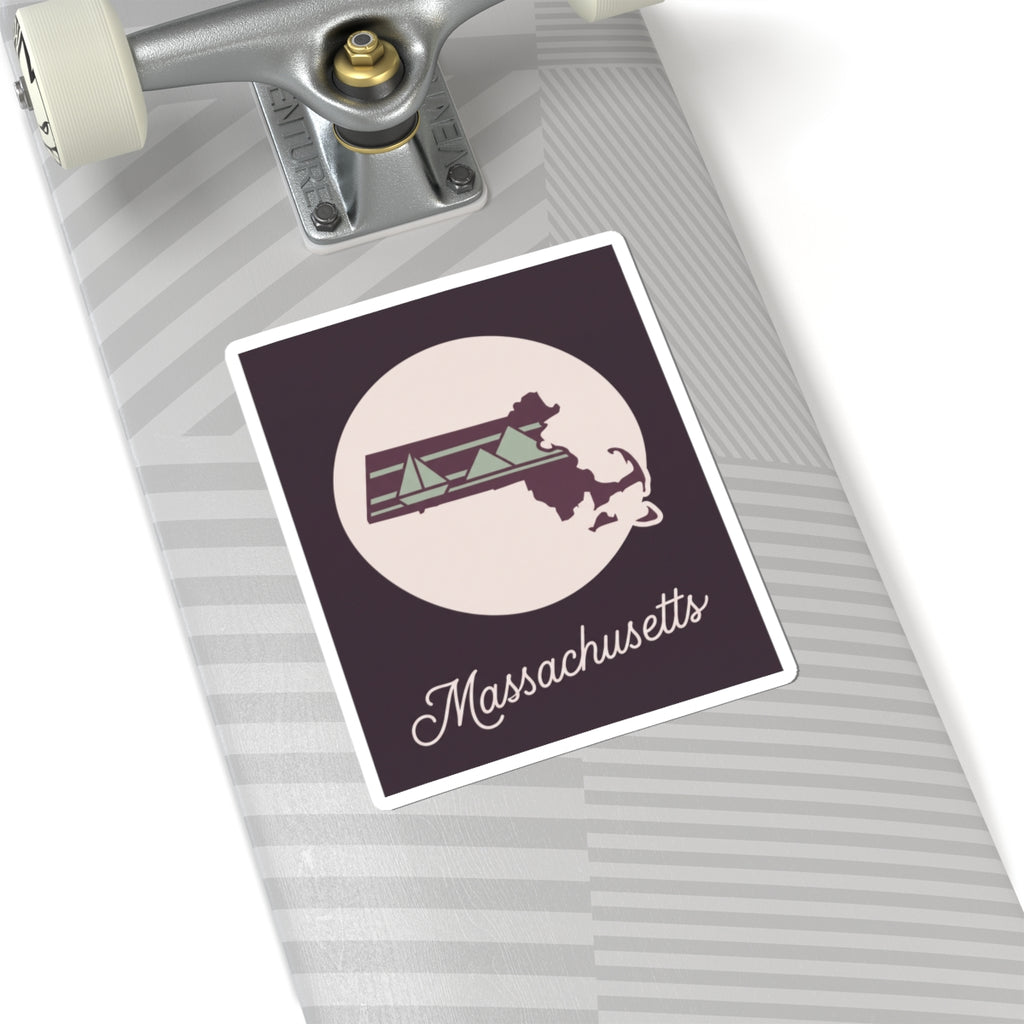 Massachusetts vinyl decal sticker with state outline and cursive 'Massachusetts' script