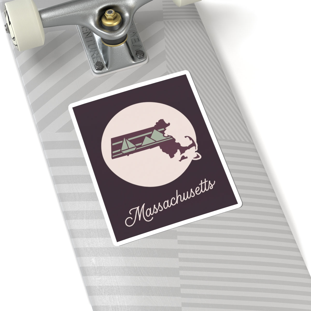 Massachusetts vinyl decal sticker with state outline and cursive 'Massachusetts' script
