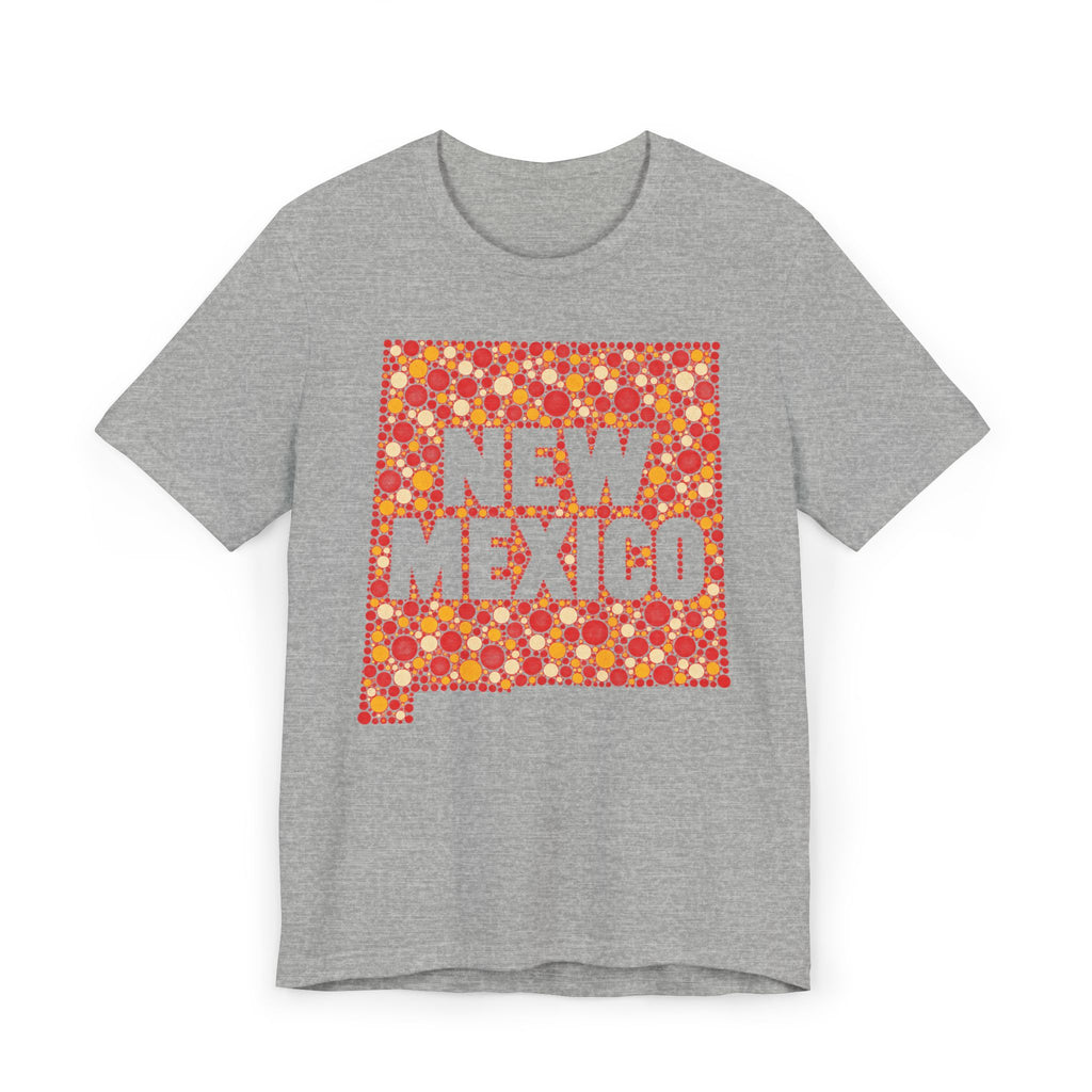 Gray crewneck t-shirt with colorful New Mexico floral map graphic