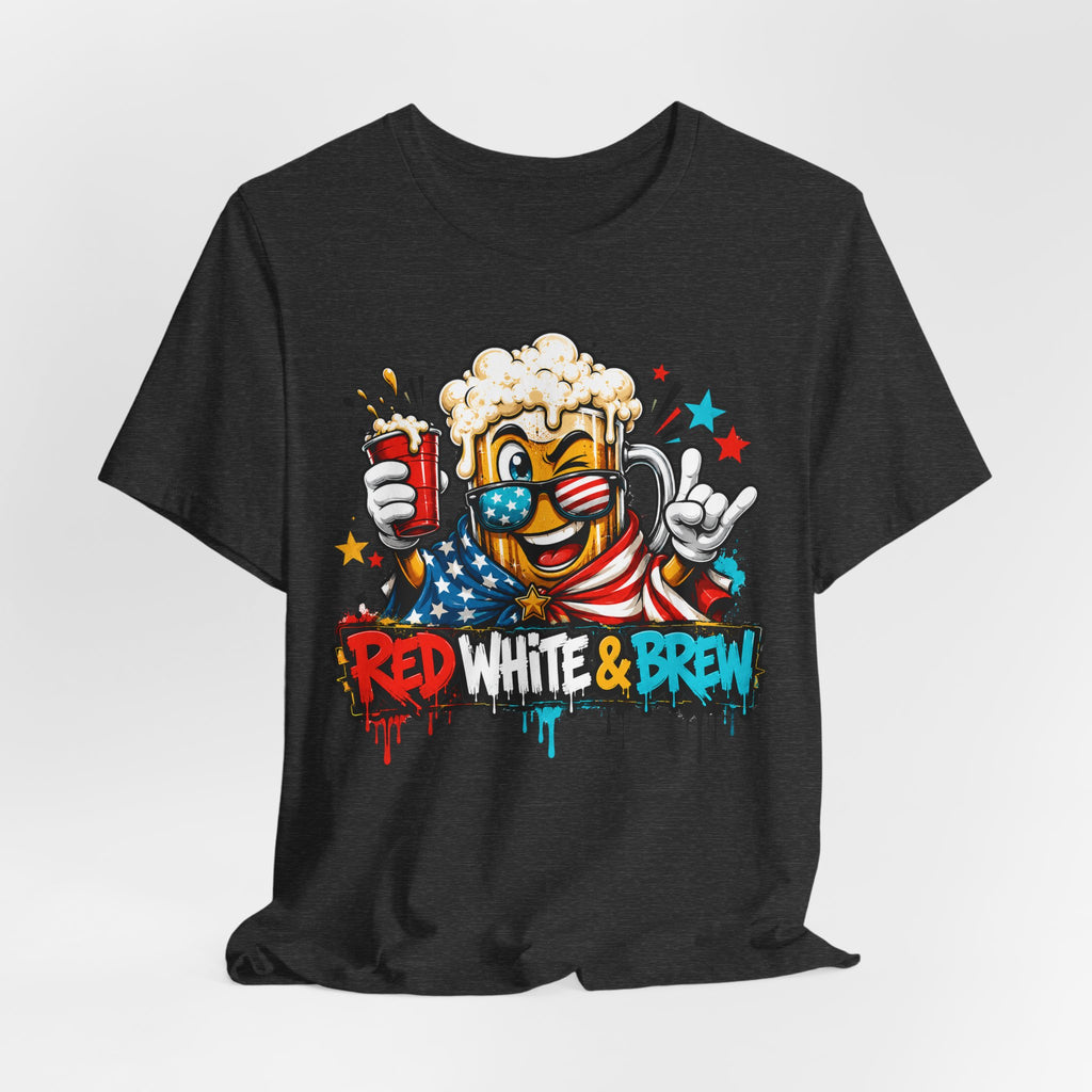 Black crewneck T-shirt with beer mascot and patriotic graphic