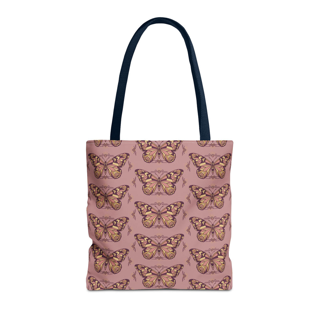 Tote bag with butterfly pattern all-over print, navy handles