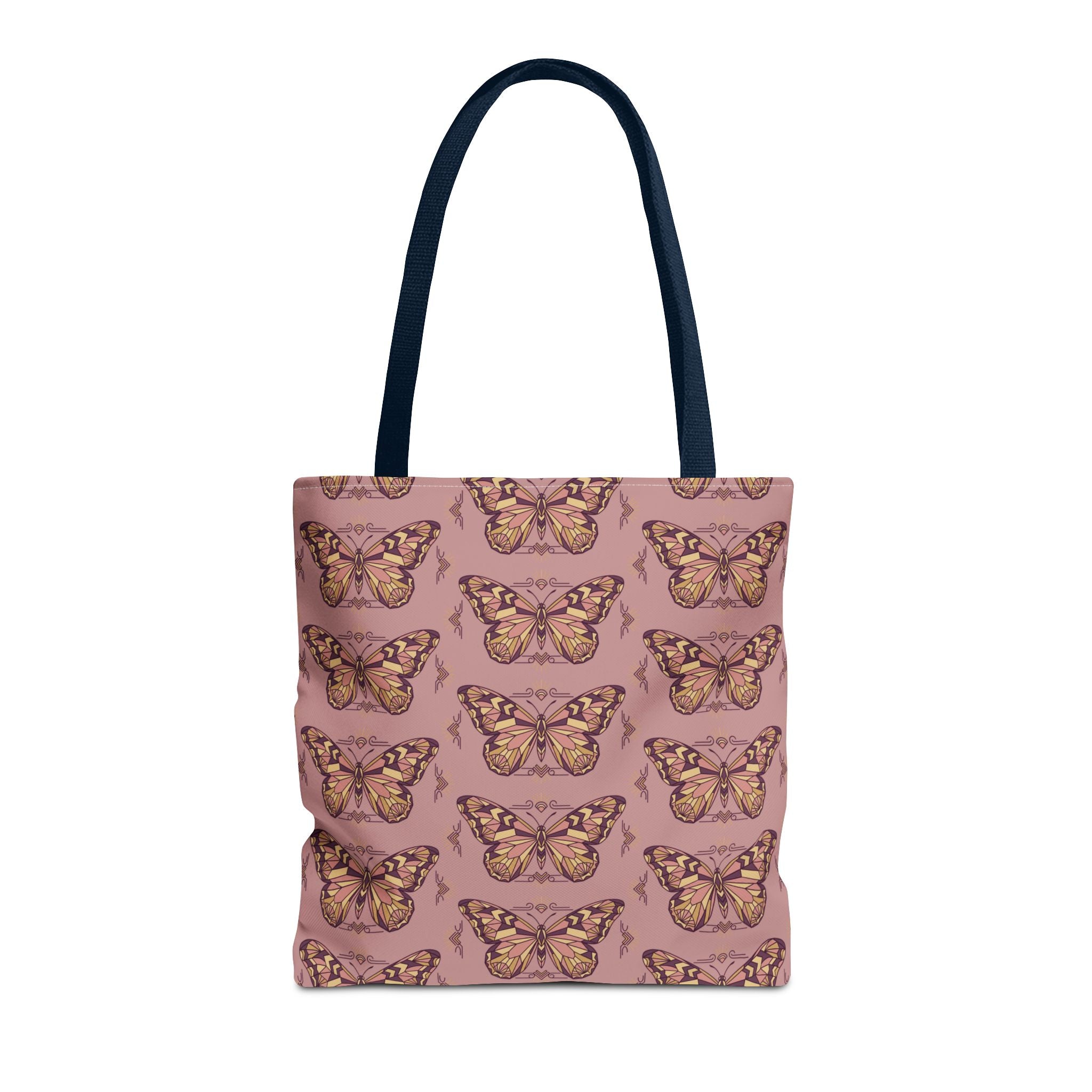 Tote bag with butterfly pattern all-over print, navy handles