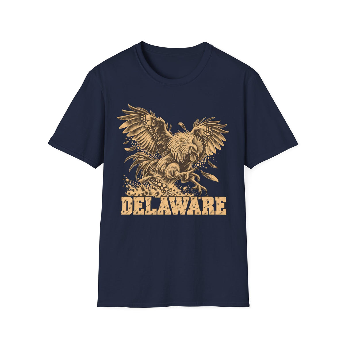 Navy t-shirt with golden soaring eagle and DELAWARE front graphic