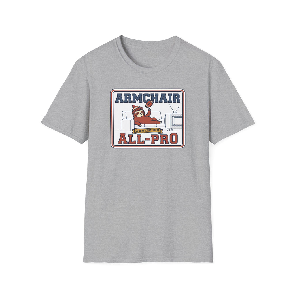 Heather gray crew-neck T-shirt with Armchair All-Pro graphic on chest