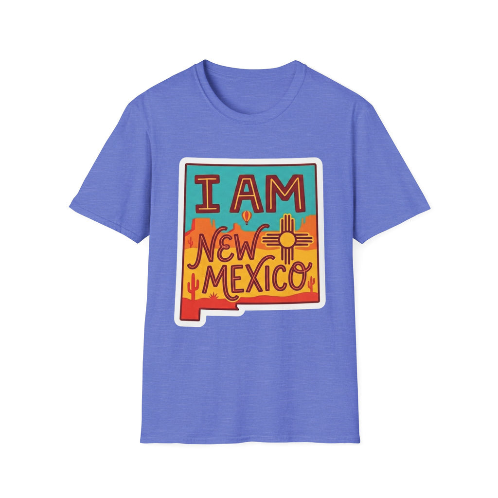Lavender T-shirt with “I AM New Mexico” state pride graphic on the chest