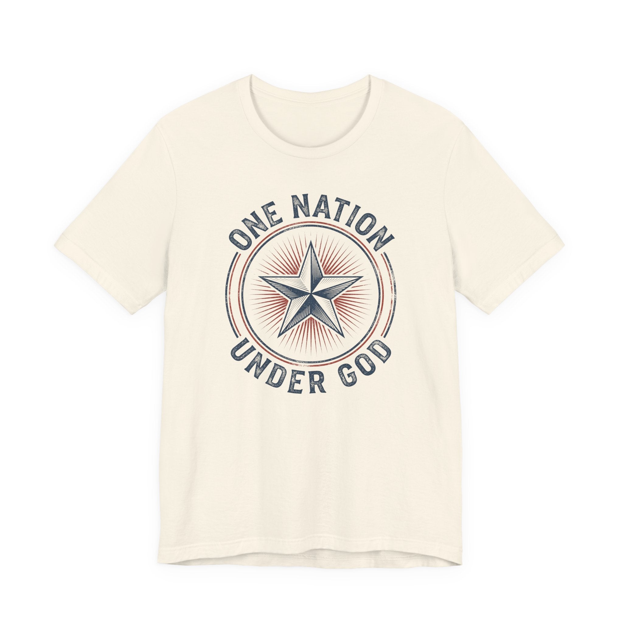 Natural patriotic star badge T-shirt with 'Under God' text