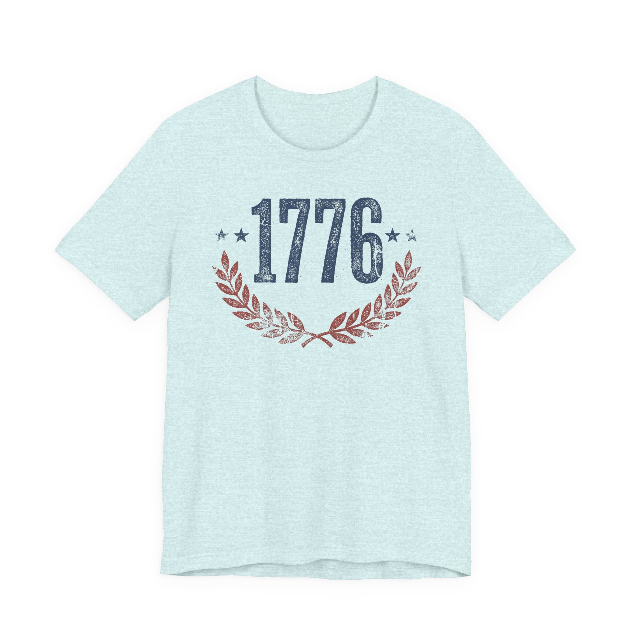 Heather Aqua T-shirt with '1776' laurel wreath graphic and star accents