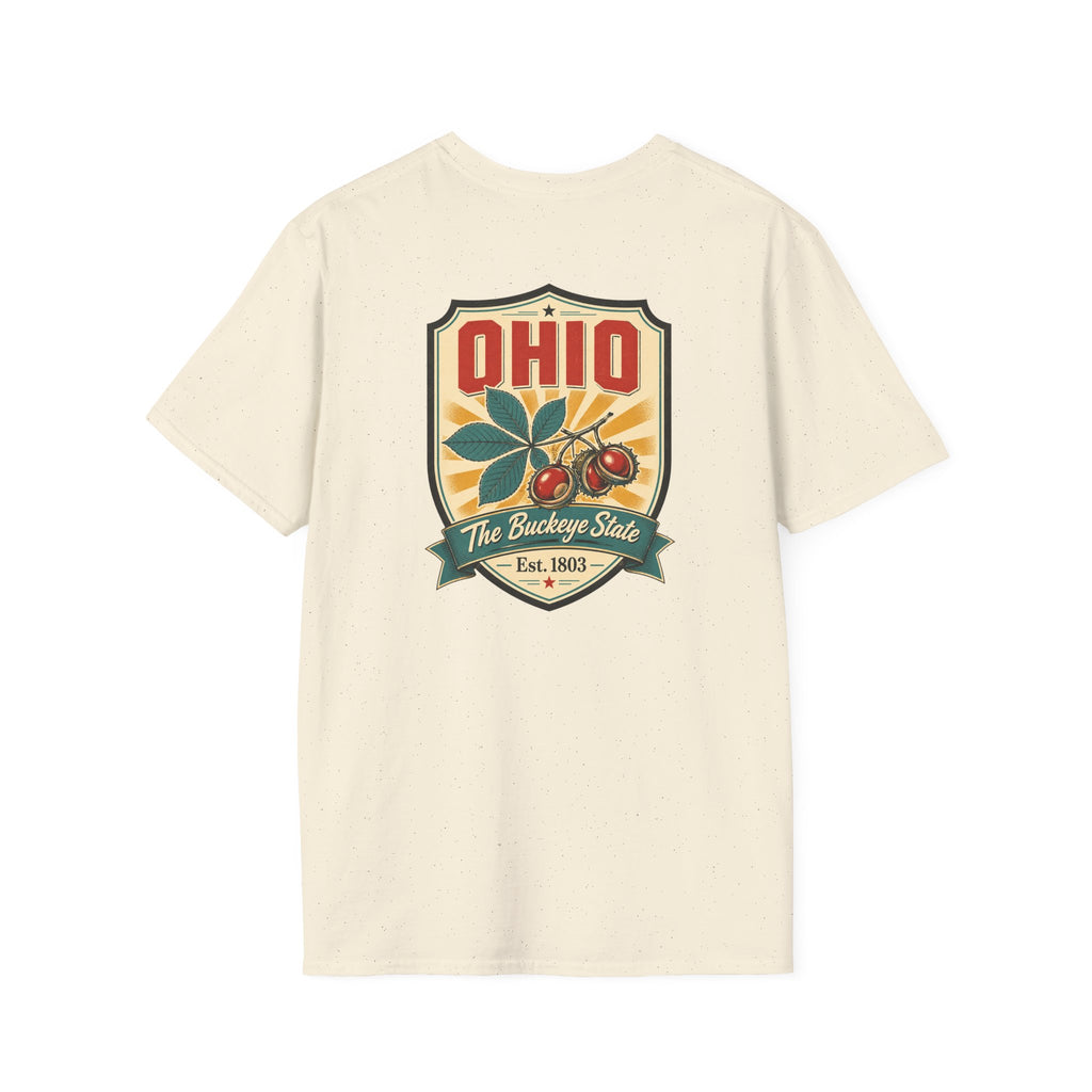 Natural cream Ohio souvenir T-shirt with large Ohio crest graphic on the chest