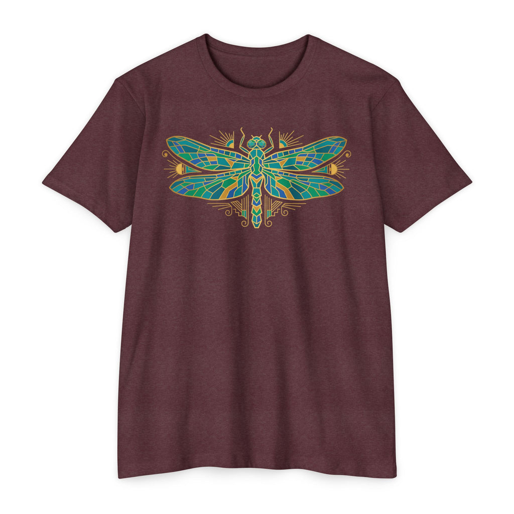 Dragonfly mosaic graphic T-shirt, short-sleeve crewneck in dark plum