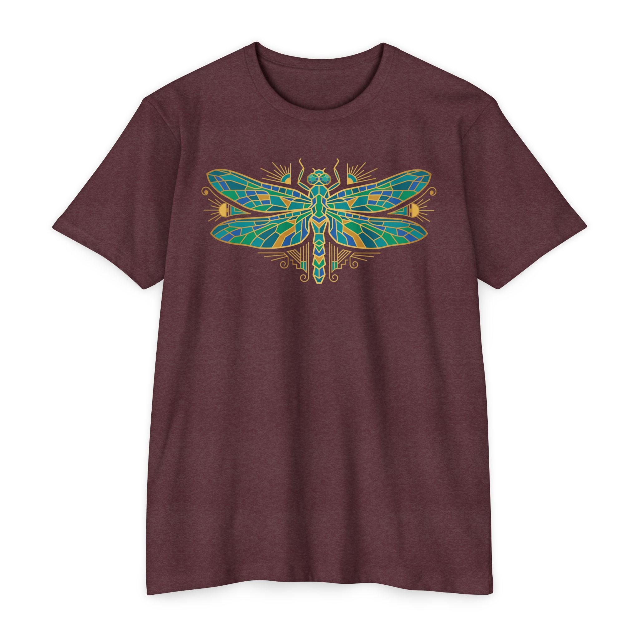 Dragonfly mosaic graphic T-shirt, short-sleeve crewneck in dark plum