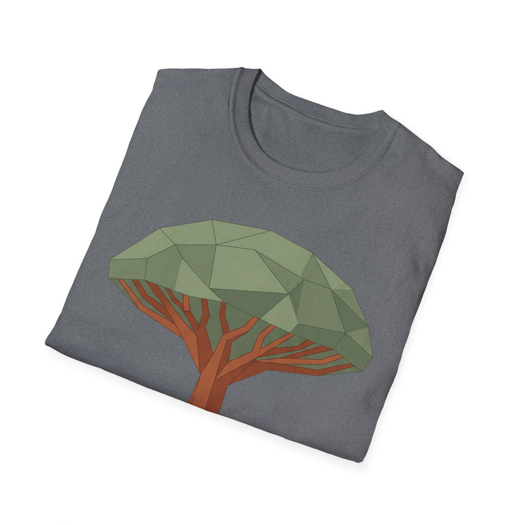 Graphite Heather T-shirt with geometric dragon blood tree graphic