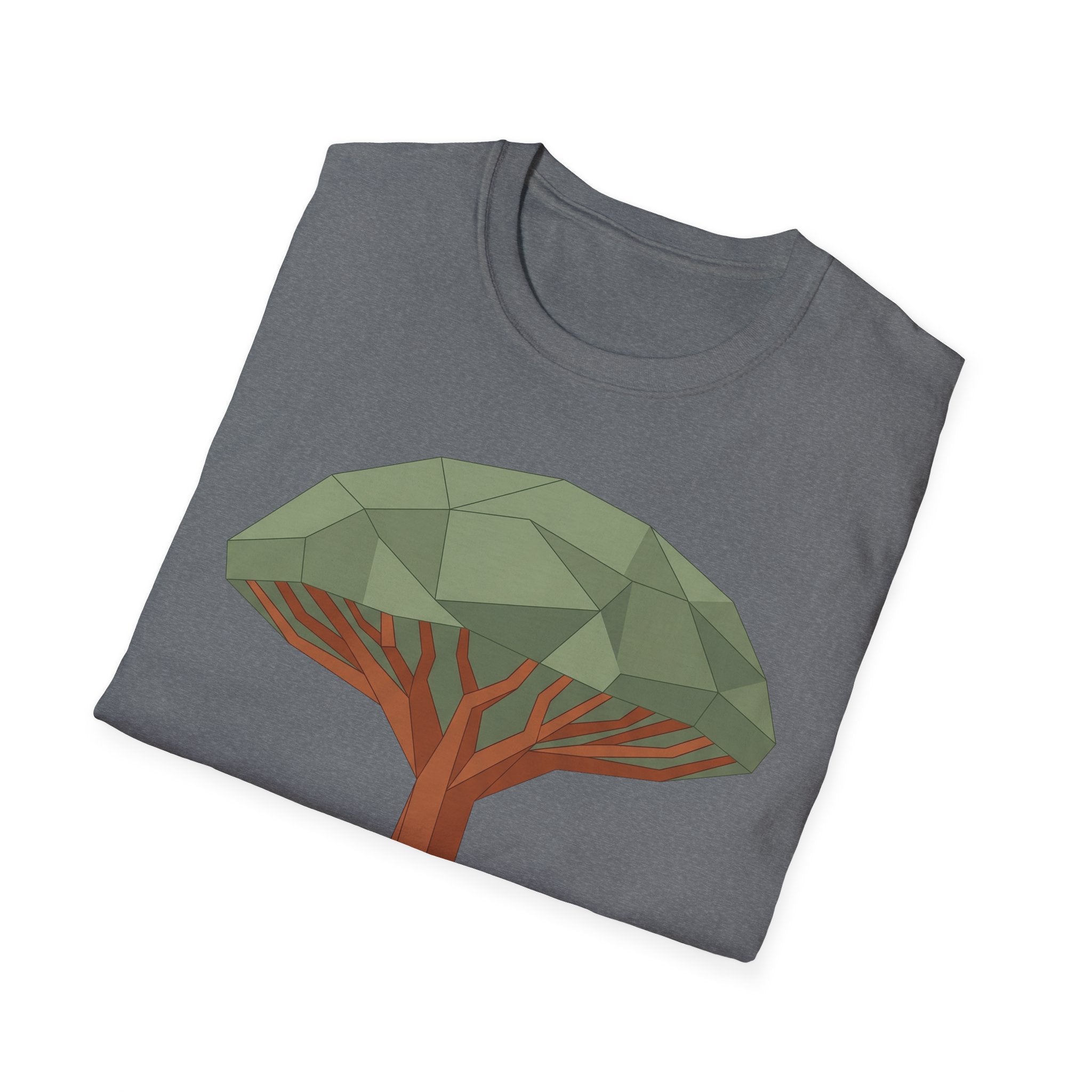 Graphite Heather T-shirt with geometric dragon blood tree graphic