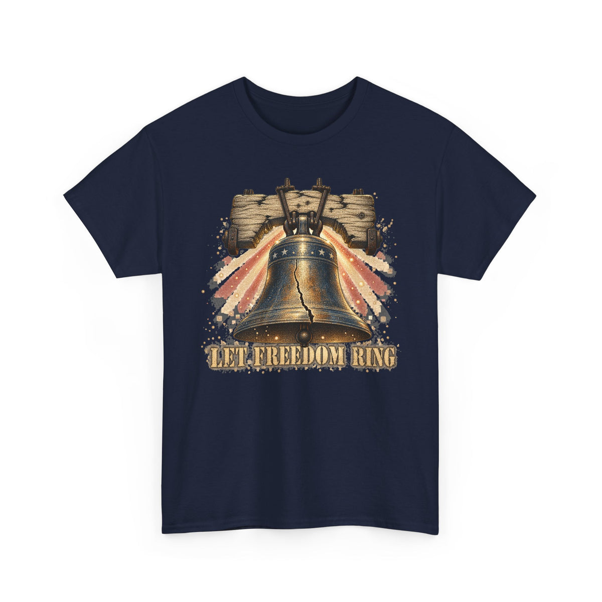 Navy liberty bell graphic T-shirt with vintage "LET FREEDOM RING" print