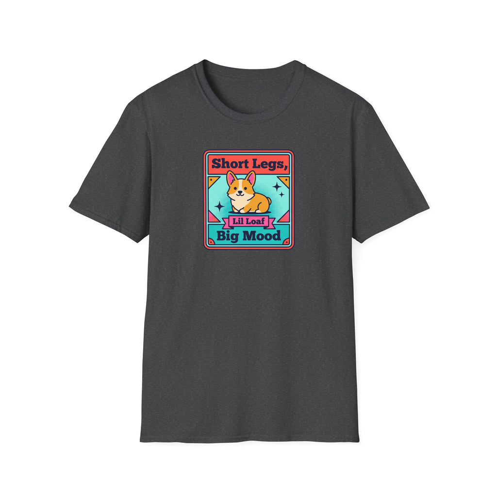 Charcoal crewneck T-shirt with framed corgi graphic on chest