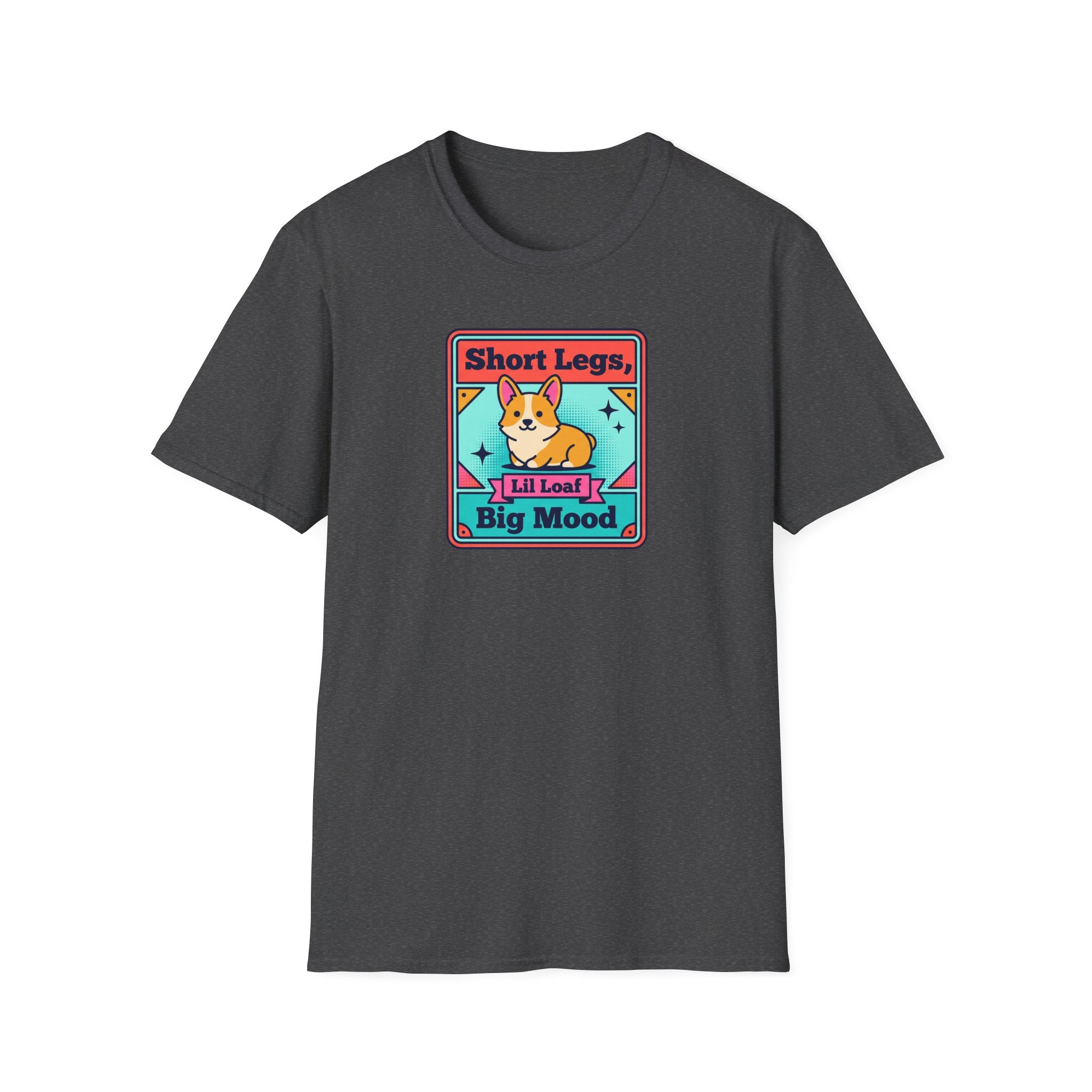Charcoal crewneck T-shirt with framed corgi graphic on chest