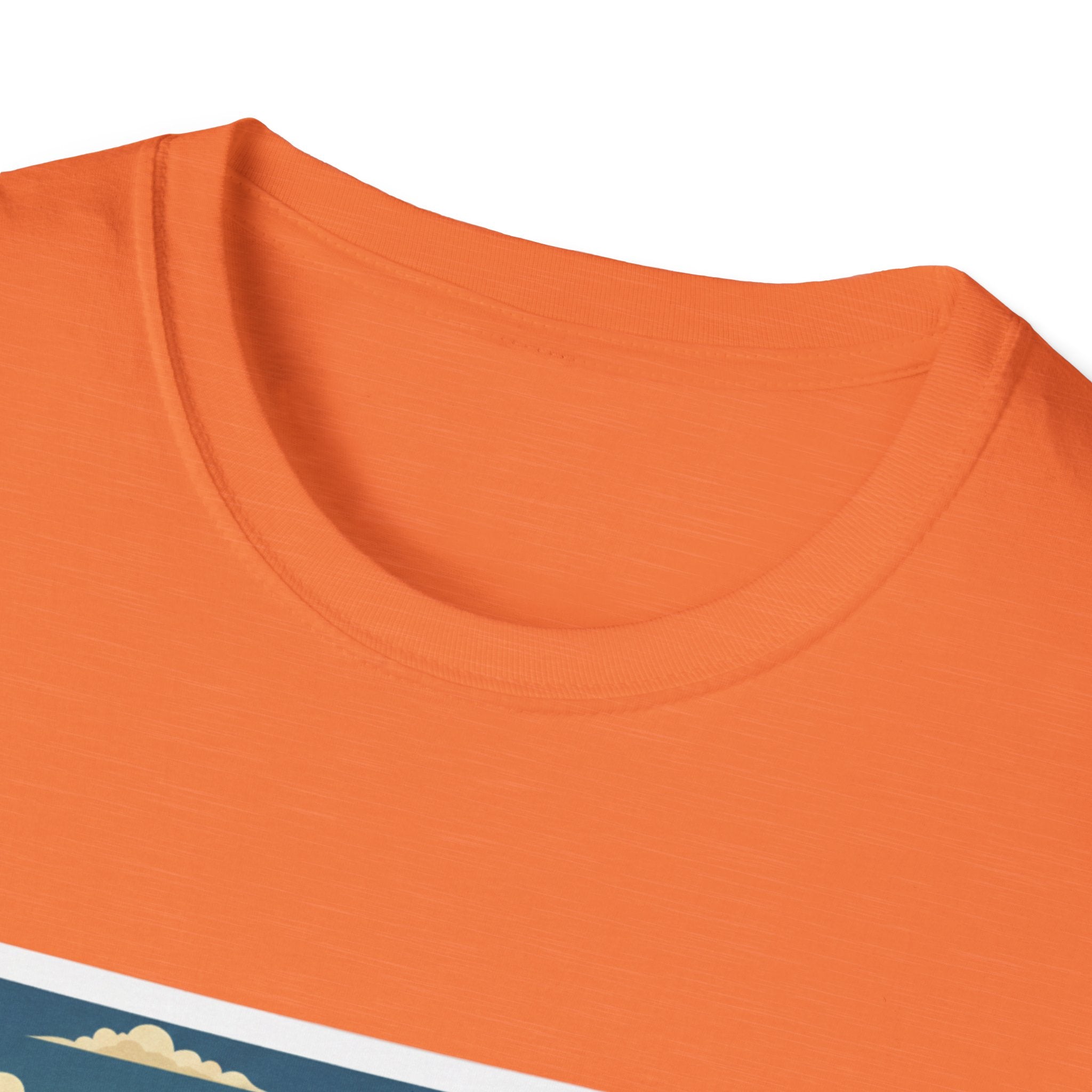 Orange crewneck T-shirt neckline detail
