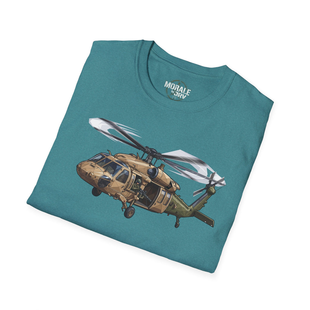 UH-60 Black Hawk T-Shirt, teal heather with helicopter graphic on front