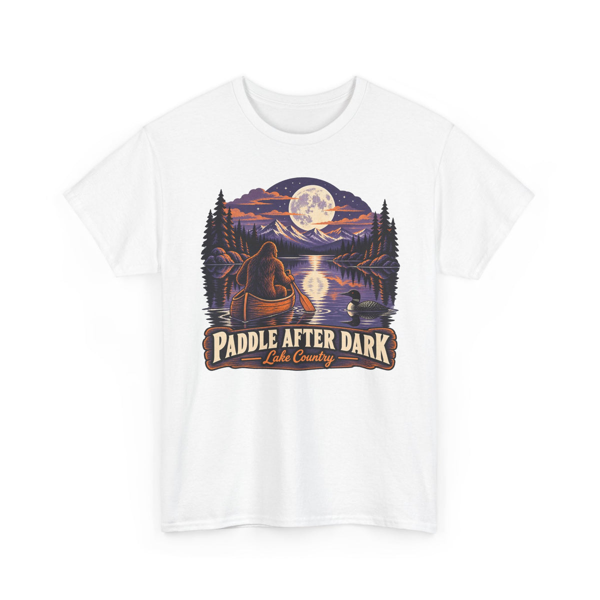 Paddle After Dark Canoe T-Shirt, Moonlit Lake Night Paddling Shirt for Men and Women, Vintage Canoeing Gift Tee