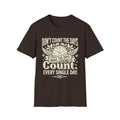 Dark chocolate graphic quote T-shirt with clock and wings: “Make the days count”
