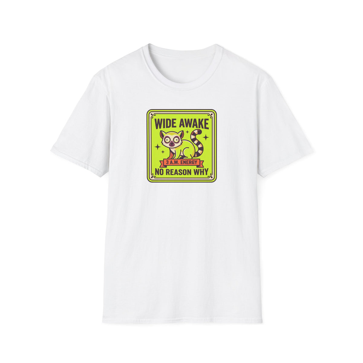 Cat graphic T-shirt with yellow-framed slogan print, white