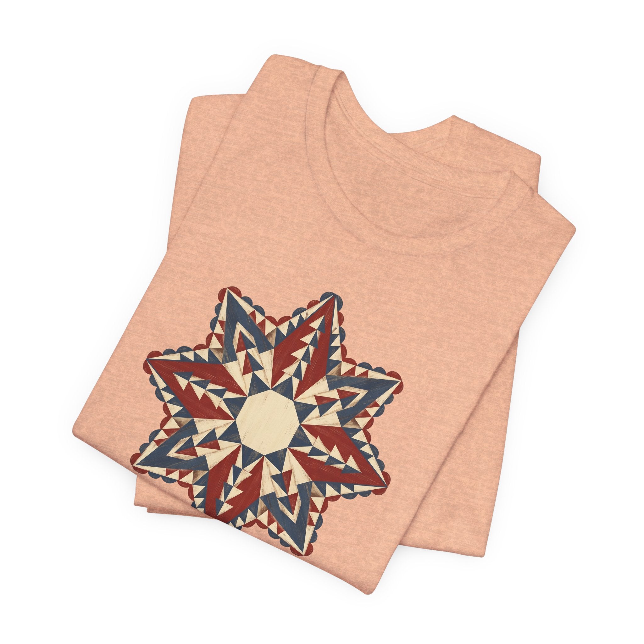 Peach short-sleeve crew-neck graphic tee with southwestern star mandala print.
