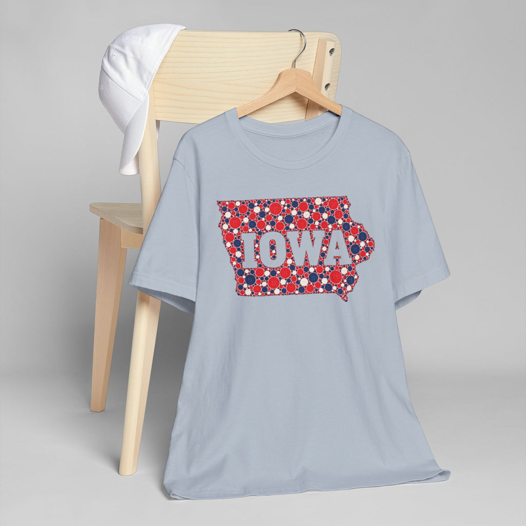 Iowa State Floral Pattern T-Shirt | Red White and Blue Iowa Outline Graphic Tee