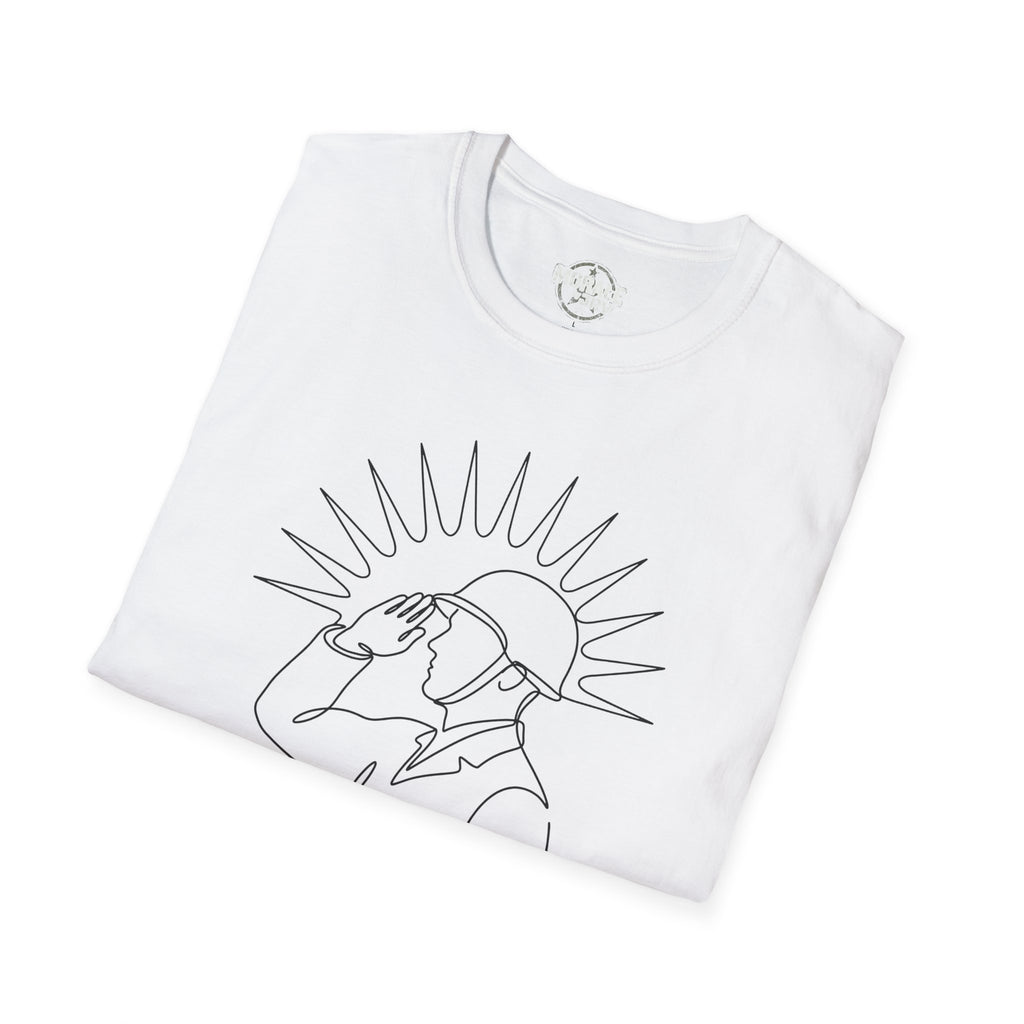 White T-shirt with single-line upward man illustration