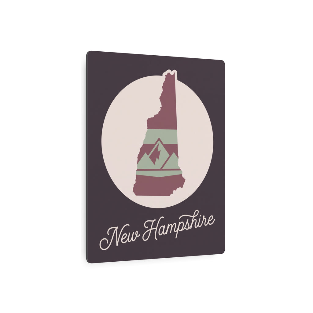 New Hampshire metal wall art sign, circular state graphic and script “New Hampshire”