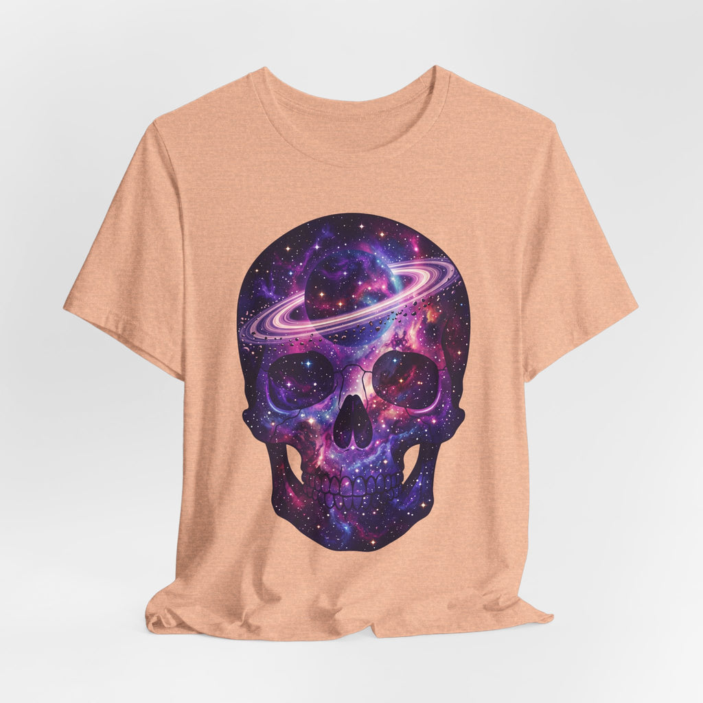 Galaxy Skull T-shirt with full galaxy skull graphic on heather peach