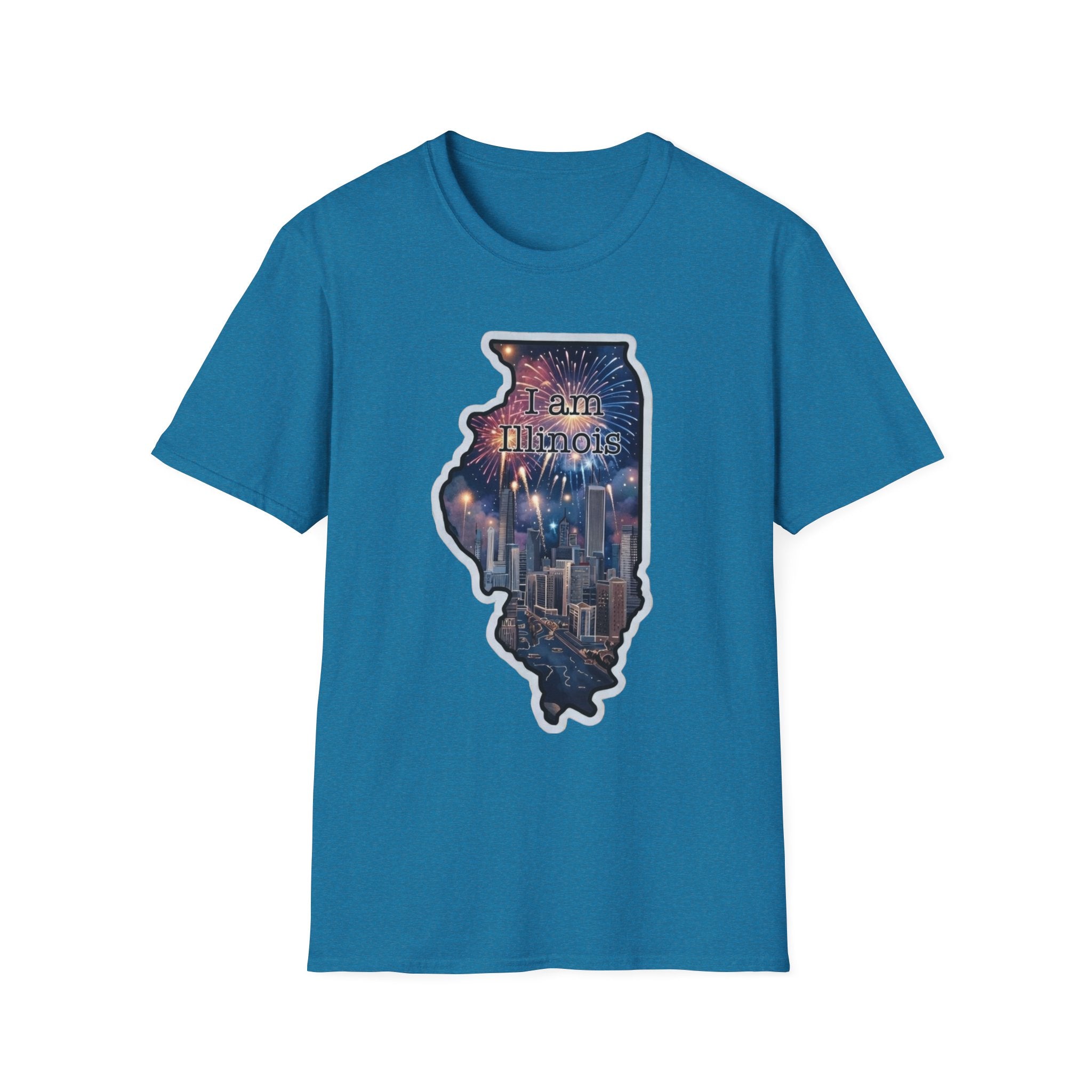 Illinois skyline state map T-shirt in teal blue with front graphic print
