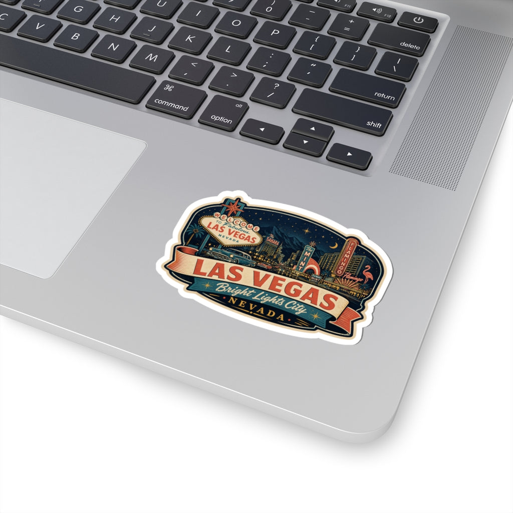 Las Vegas luggage tag sticker with “LAS VEGAS” ribbon and Nevada text on a white border