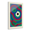 Concentric circles wall art: bold blue, green and red rings with two eye-like circles