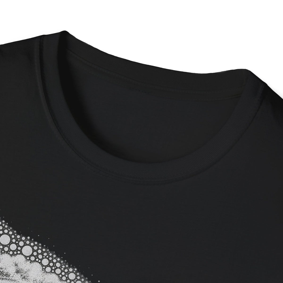 Black t-shirt with crew neck and partial vintage open-wheel car graphic at lower left