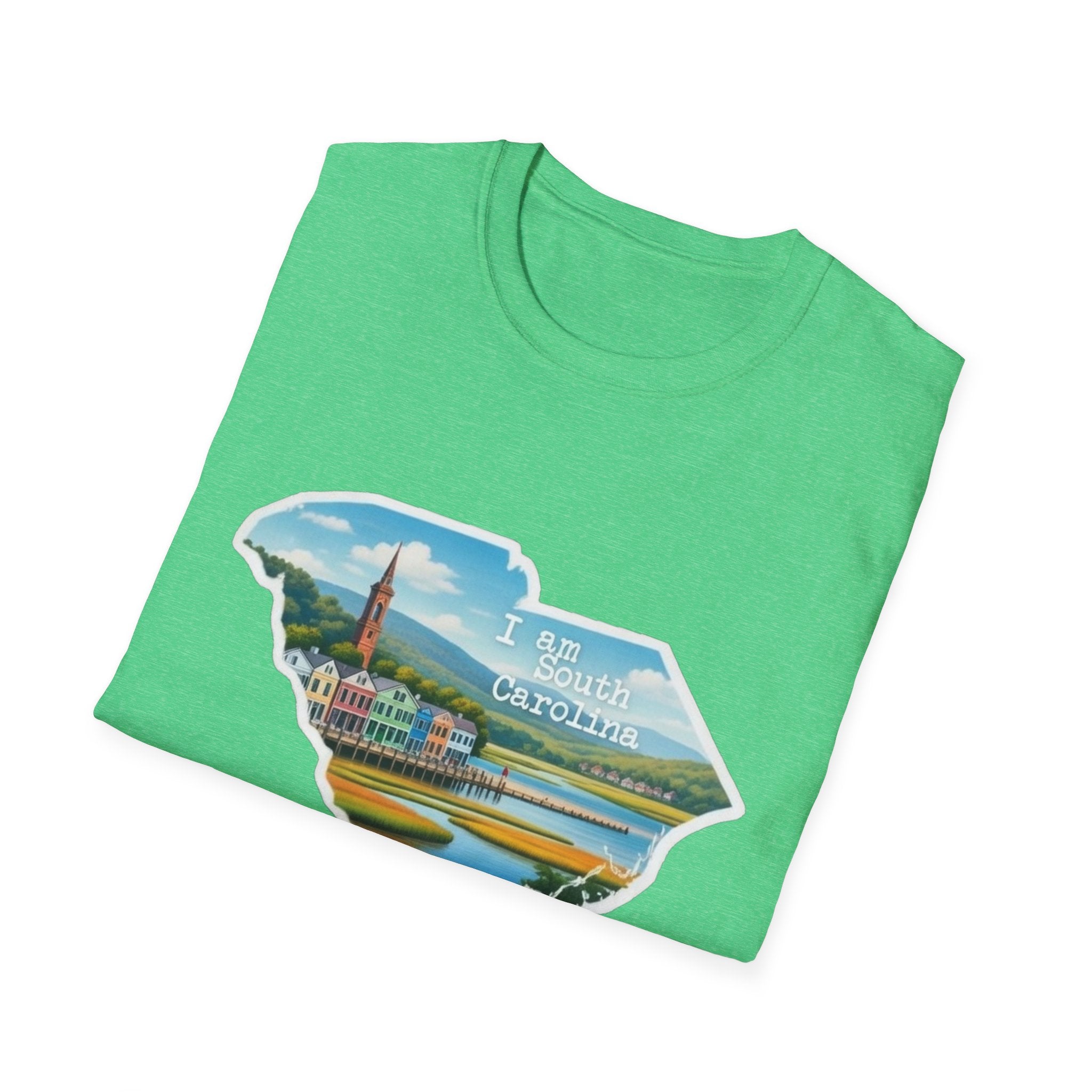 South Carolina T-shirt, green with “I am South Carolina” skyline lighthouse graphic