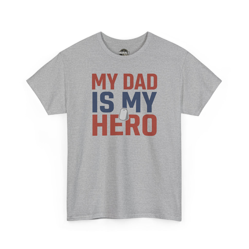Sport grey crewneck T-shirt with "MY DAD IS MY HERO" graphic