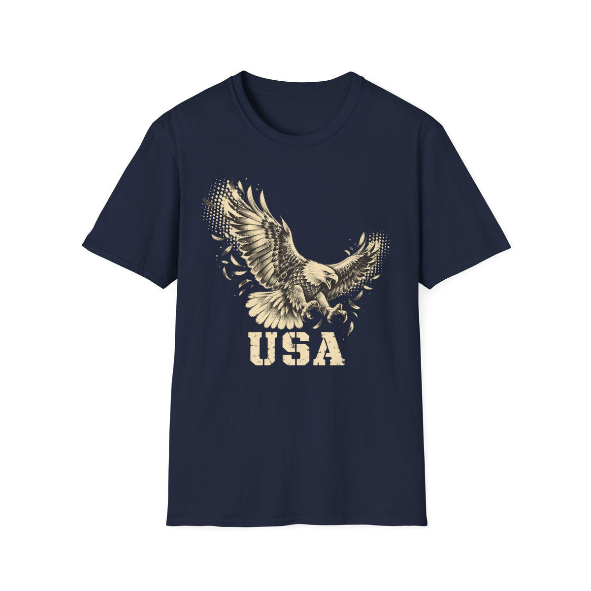 Navy crew-neck T-shirt with soaring bald eagle and “USA” graphic print