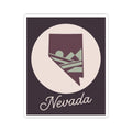 Nevada kiss-cut decal with purple state silhouette, desert mountain scene, script 'Nevada'