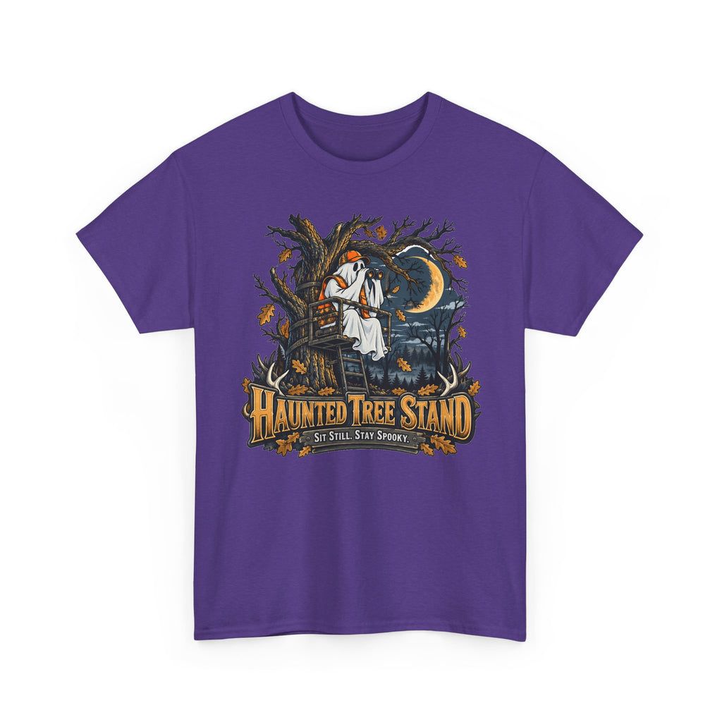Haunted Tree Stand T-Shirt, Funny Ghost Deer Hunter Halloween Shirt for Men and Women, Bow Hunting Season Gift Tee