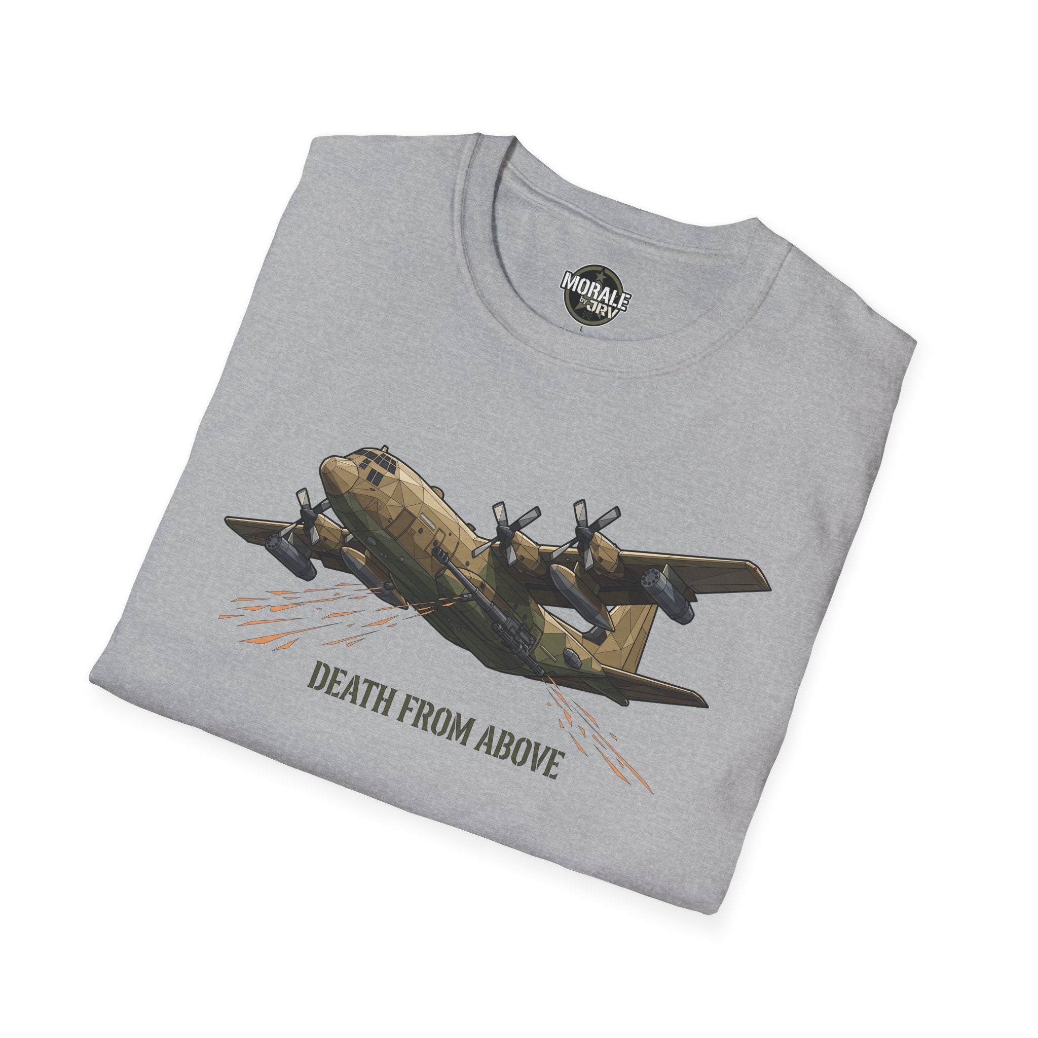 Sport Grey T-shirt with C-130 cargo plane graphic and “DEATH FROM ABOVE”