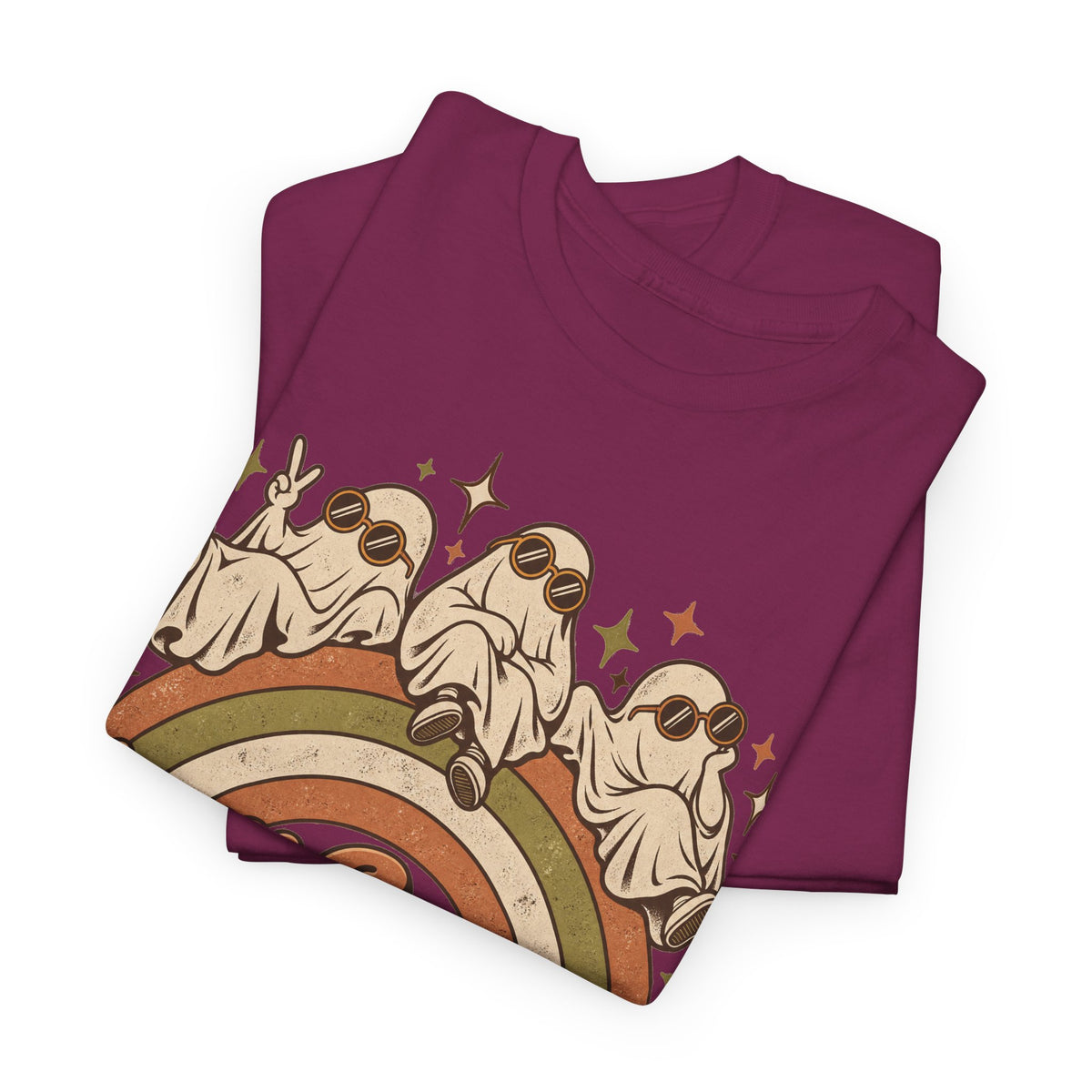 Stay Groovy Ghouls T-Shirt, Retro Rainbow Ghosts in Sunglasses Halloween Shirt for Women and Men, Cute 70s Spooky Tee