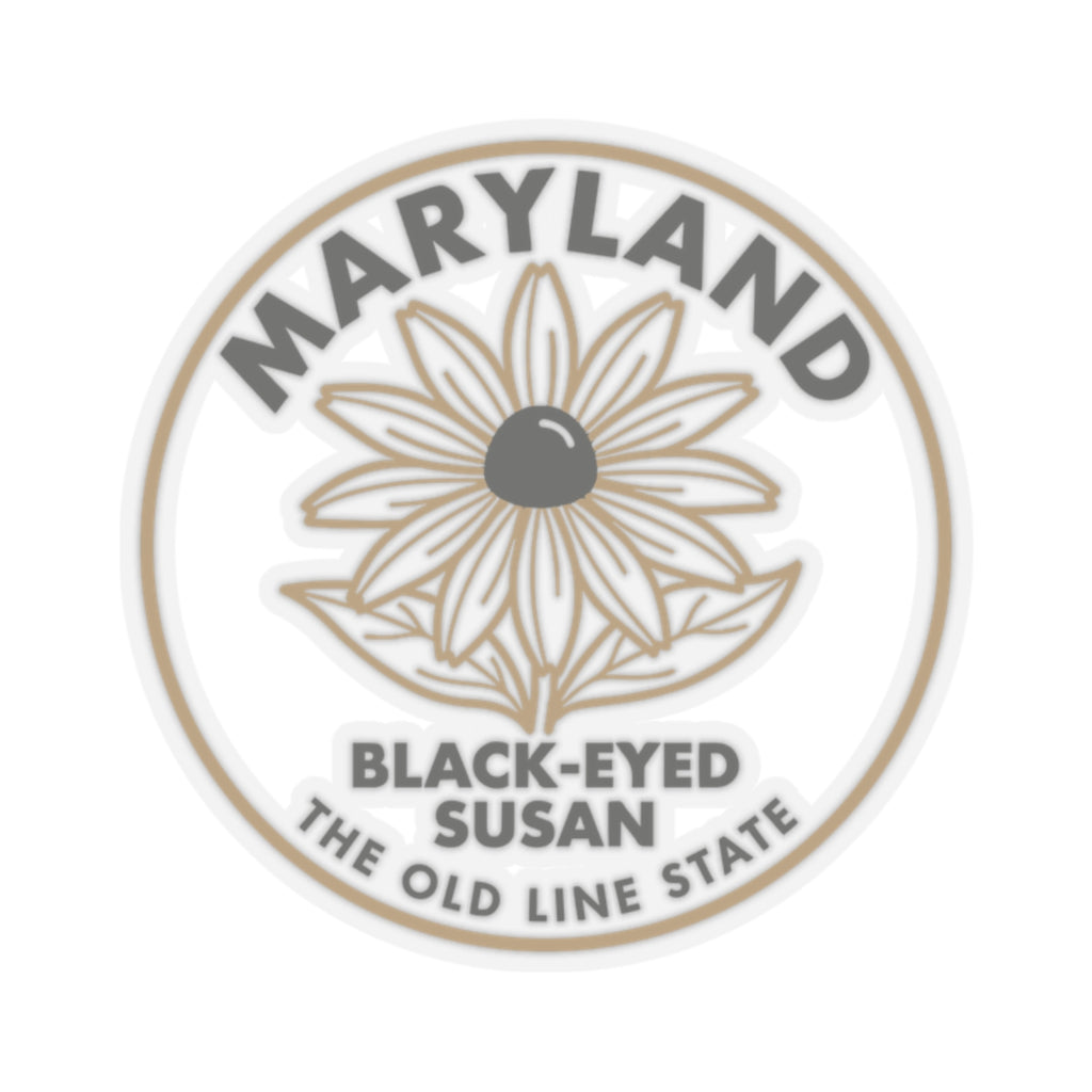 Circular Maryland black-eyed Susan sticker with transparent border and centered flower illustration.