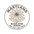 Circular Maryland black-eyed Susan sticker with transparent border and centered flower illustration.