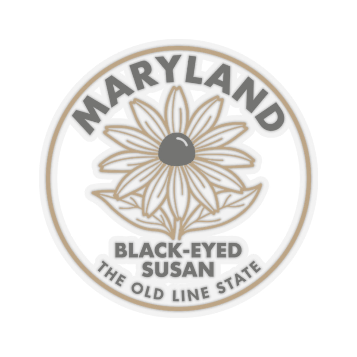 Circular Maryland black-eyed Susan sticker with transparent border and centered flower illustration.