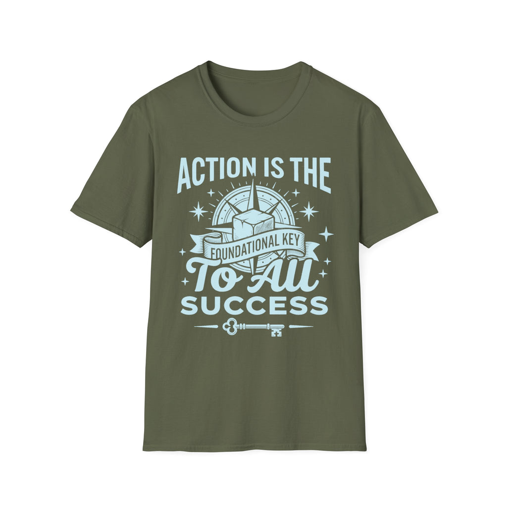 Military Green T-shirt with motivational key 'to all success' front print