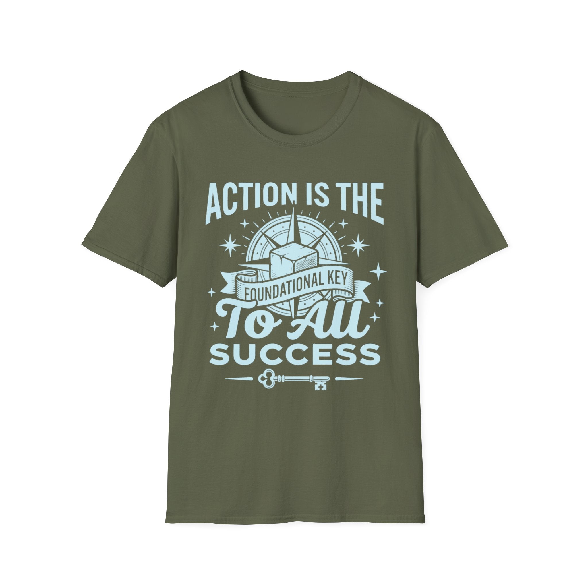 Military Green T-shirt with motivational key 'to all success' front print