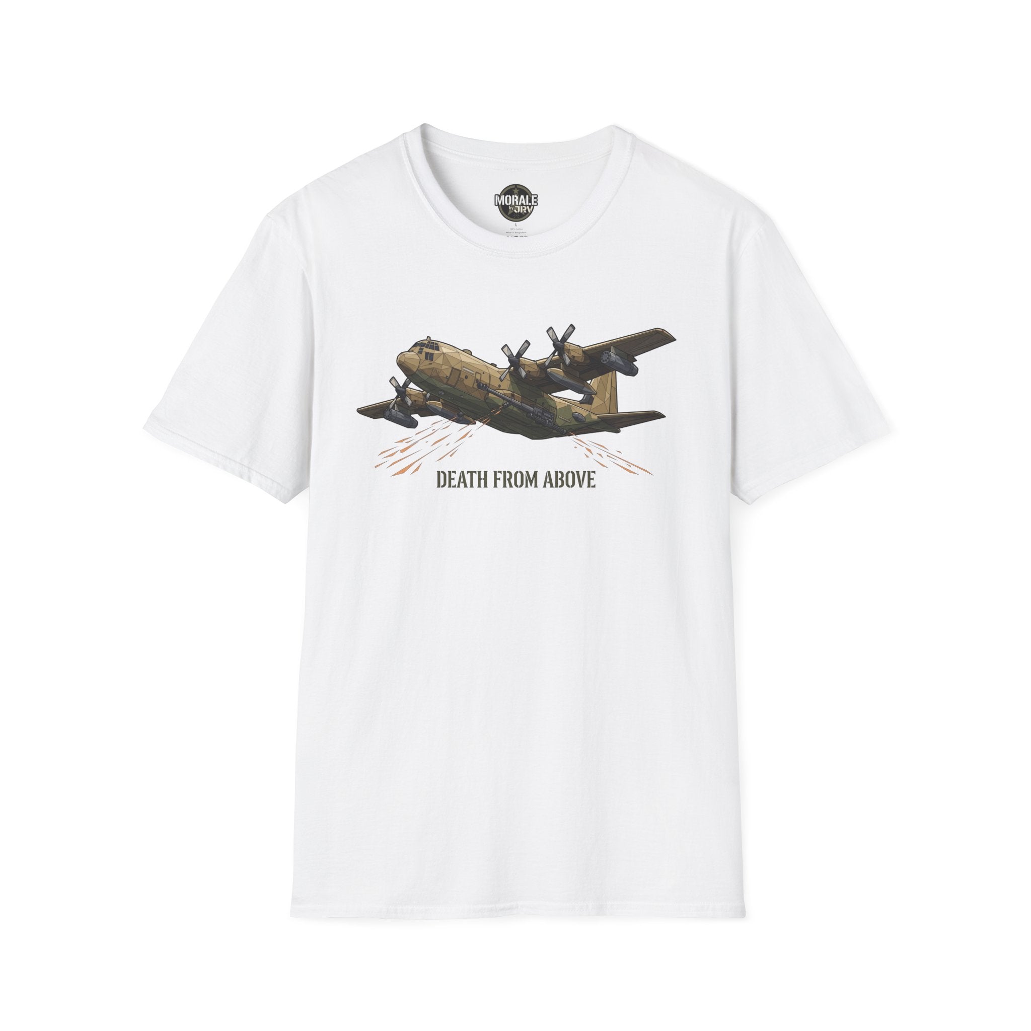White C-130 cargo plane graphic T-shirt with “DEATH FROM ABOVE”